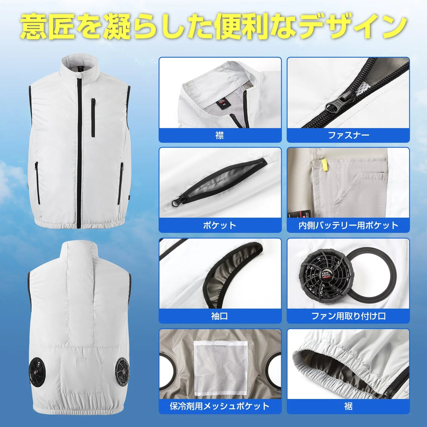 ファン付き作業服 冷却ベスト 空調作業服 バッテリー別途購入 3段階調節 3D送風 USB給電 5V出力 空調 ファンセット PSE認証済 UVカット 省エネ 軽量 薄い 冷却服 ファン付きベスト 涼感 熱中症対策 作業着 夏用 ベスト